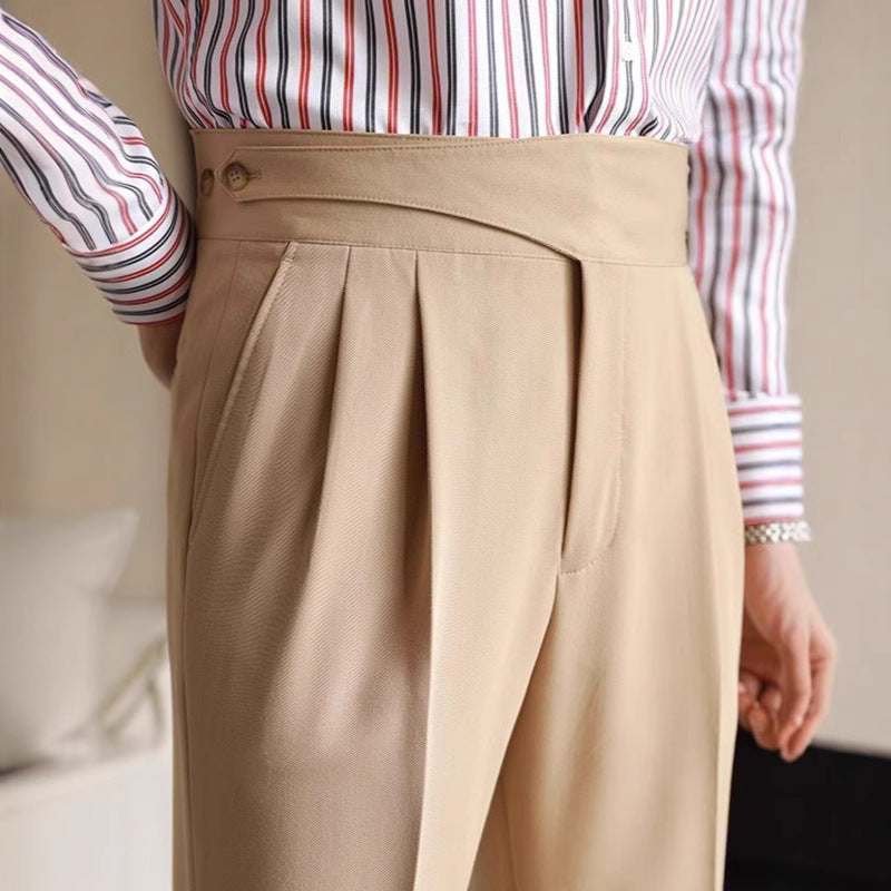 Rowan | Men's Pleated Dress Pants Cream High Waisted