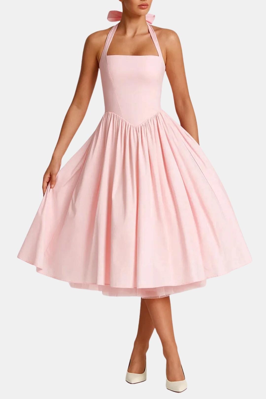 Elise | Women's Halter A Line Midi Dress Cream