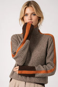 Dama Washington Maeve women's chevron knit sweater brown orange colorblock - front view