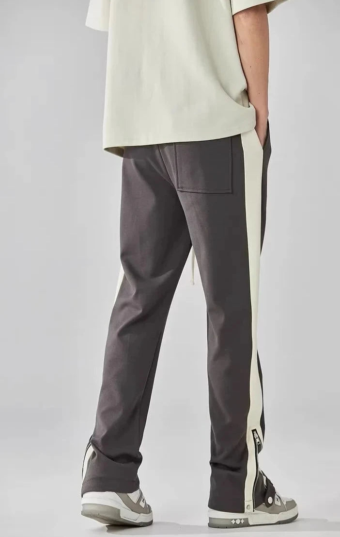 Orrin | Men's Streetwear Wide Leg Pants Black Cream Side Stripe