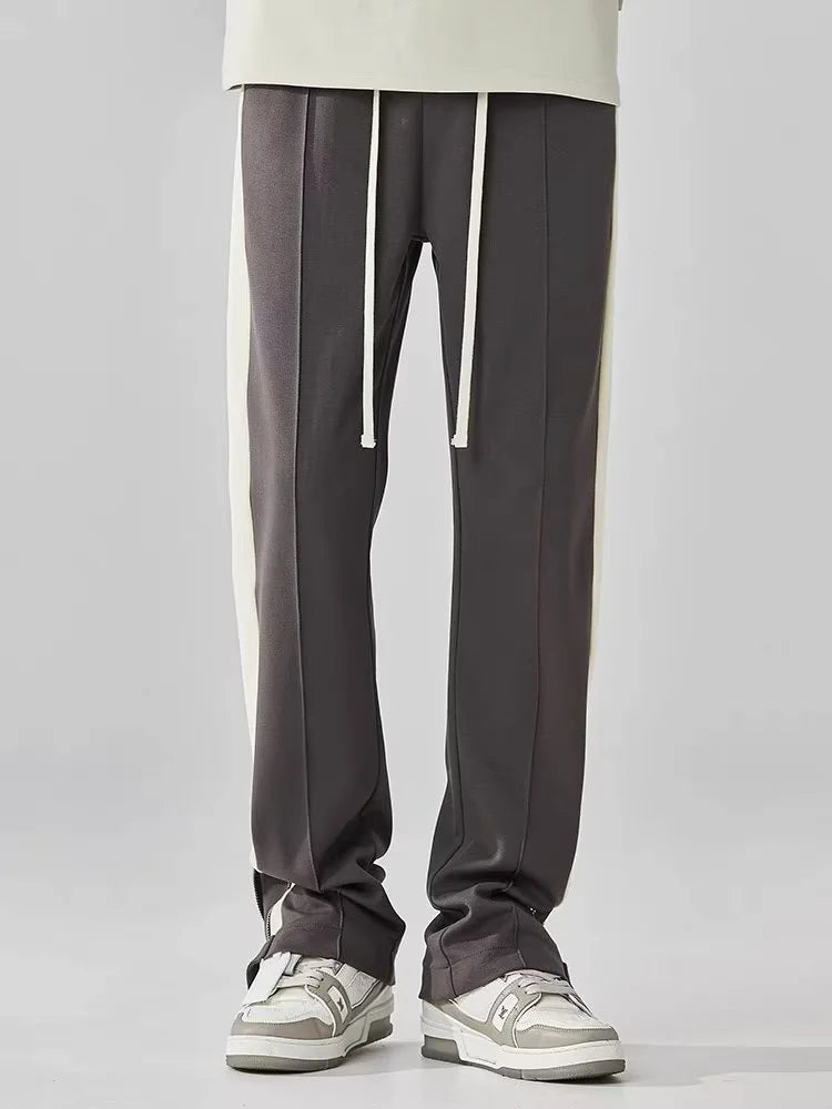 Orrin | Men's Streetwear Wide Leg Pants Black Cream Side Stripe