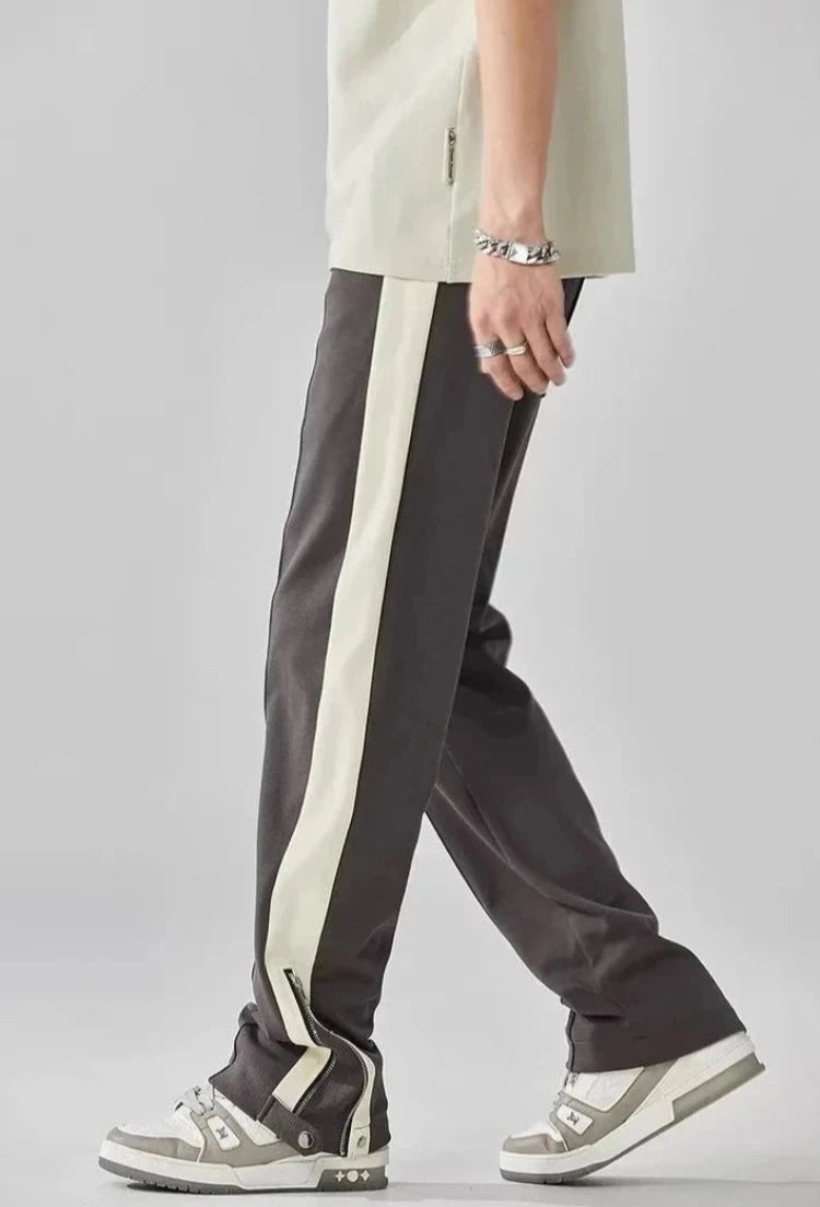 Orrin | Men's Streetwear Wide Leg Pants Black Cream Side Stripe