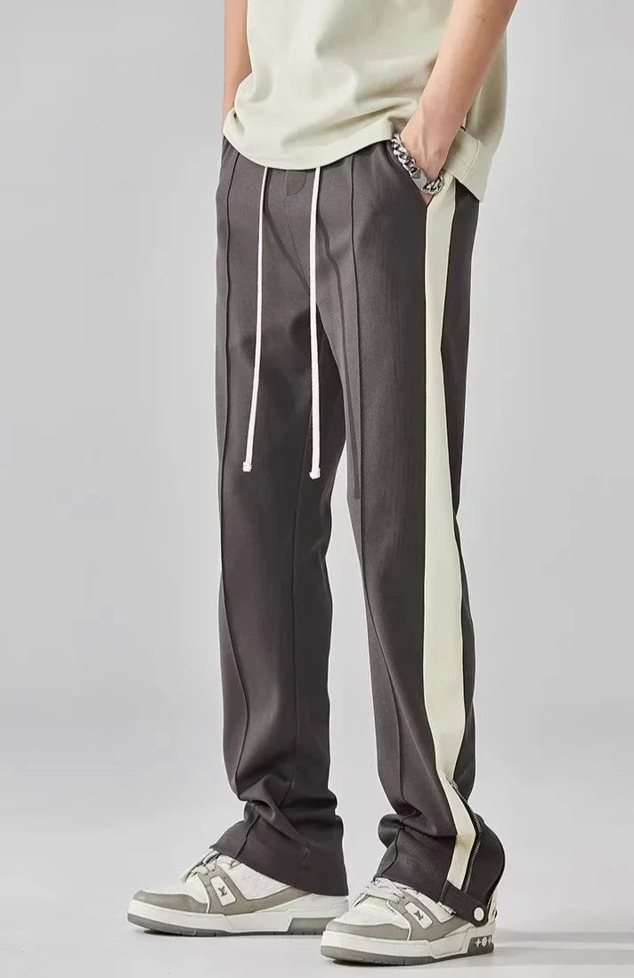 Orrin | Men's Streetwear Wide Leg Pants Black Cream Side Stripe