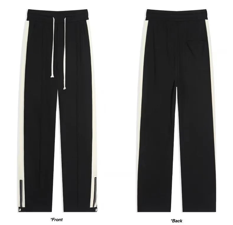 Orrin | Men's Streetwear Wide Leg Pants Black Cream Side Stripe