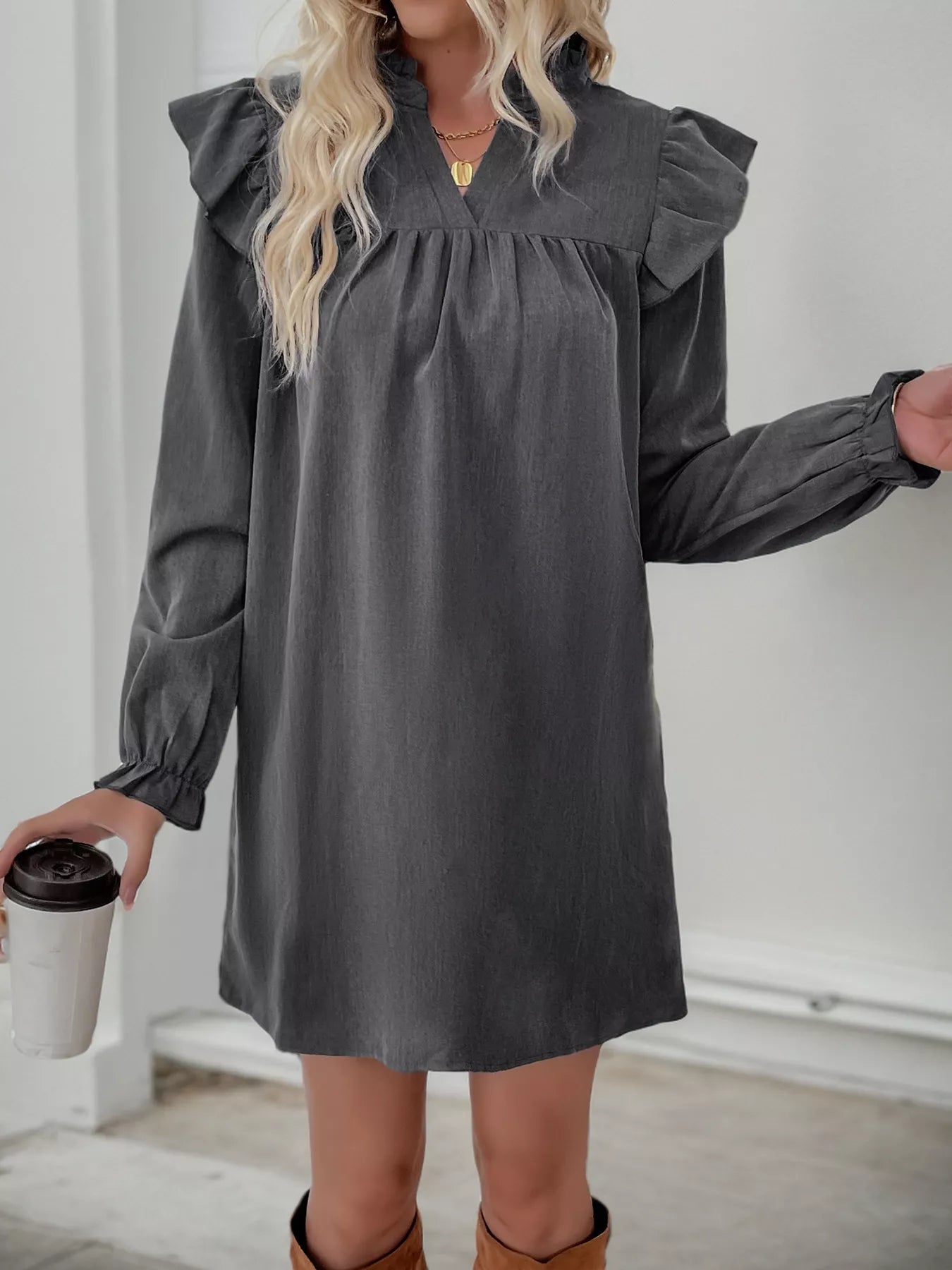 Maren | Women's Puff Sleeve Linen Dress Cream Long Sleeve