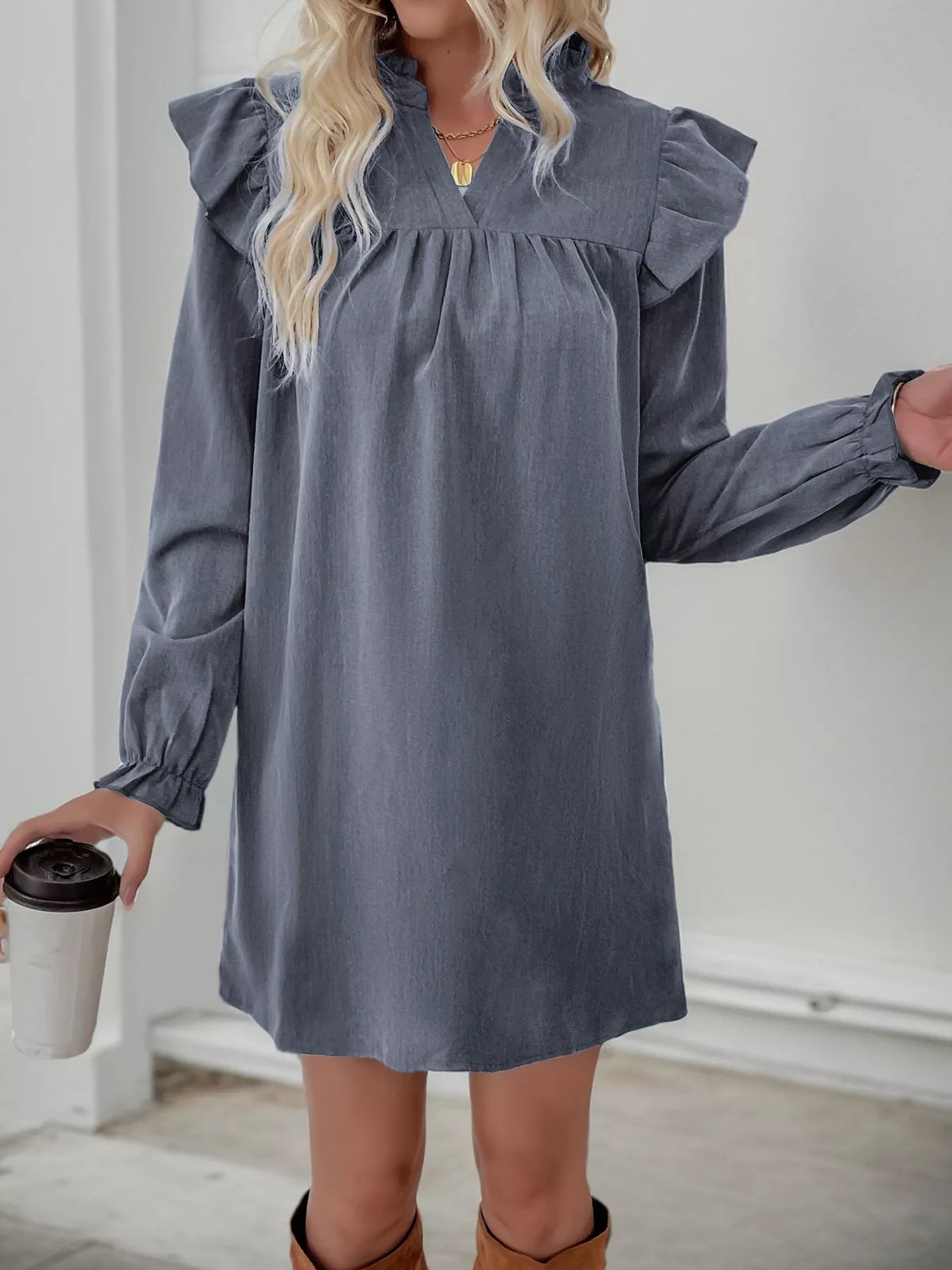 Maren | Women's Puff Sleeve Linen Dress Cream Long Sleeve