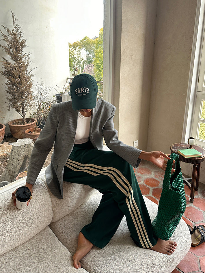 Isla | Women's Track Pants Green White Stripe Wide Leg