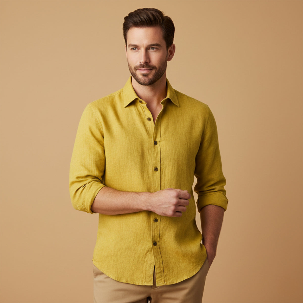 Sage | Men's Linen Shirt Cream Long Sleeve Button Up