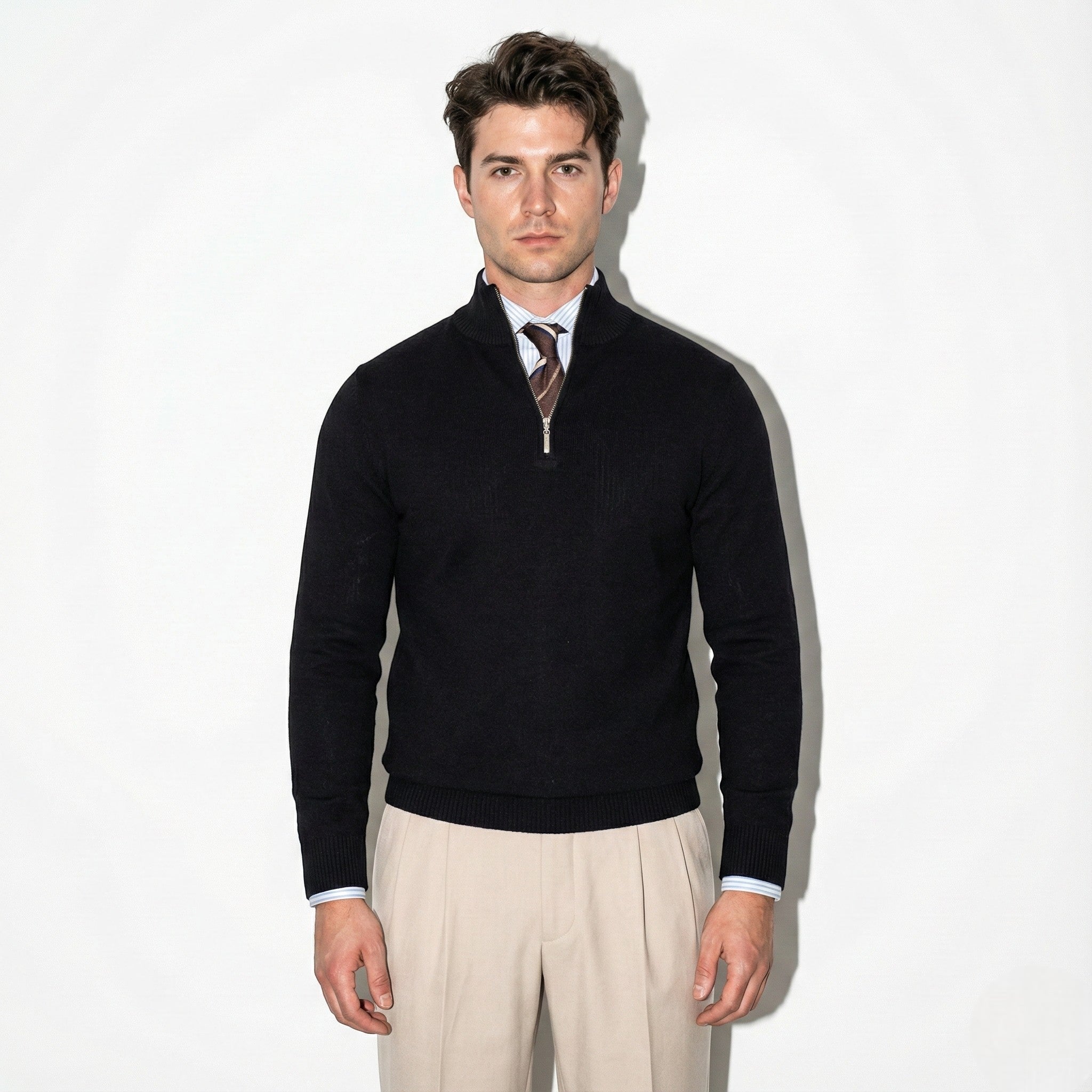 Axel | Men's Quarter Zip Sweater Black Crew Neck