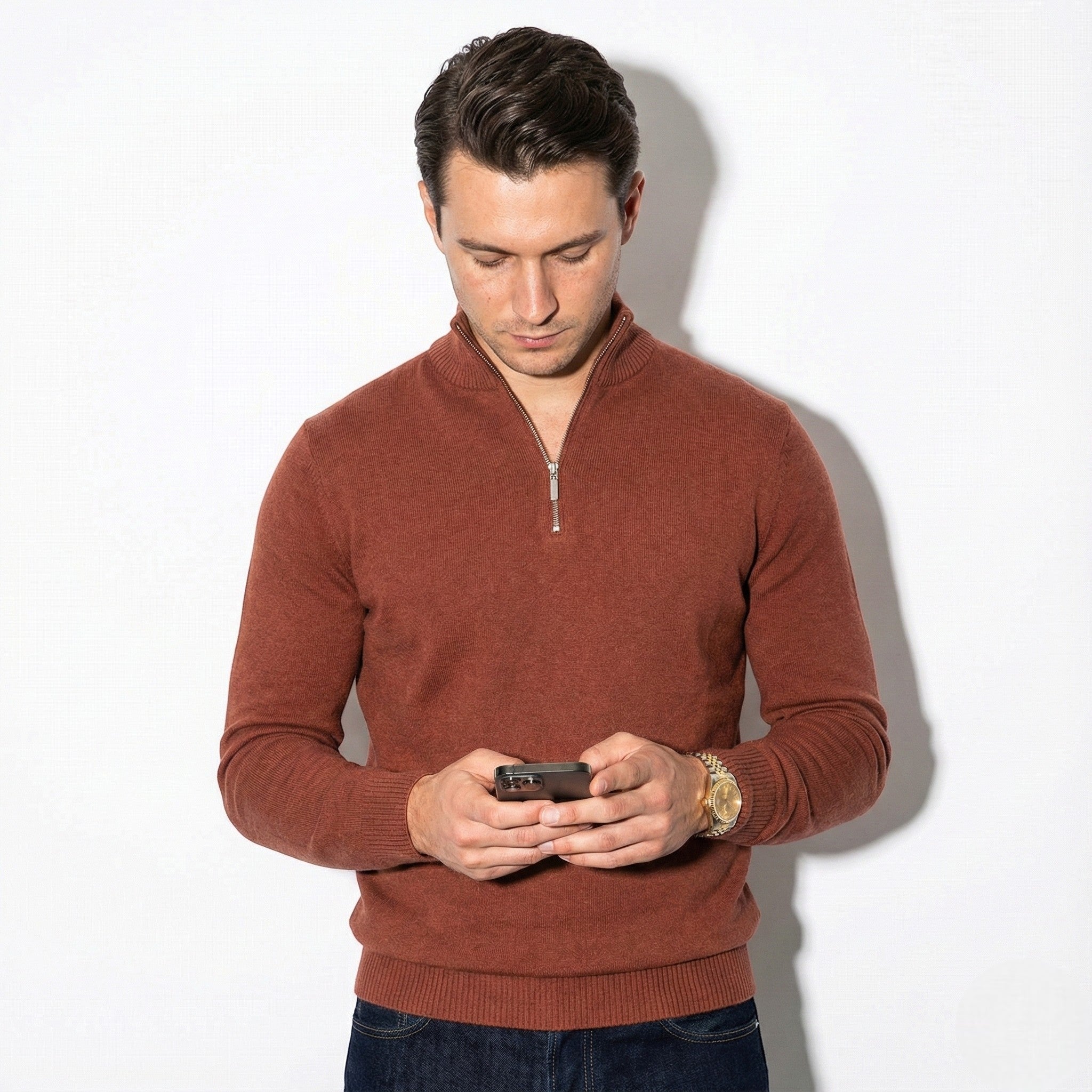 Axel | Men's Quarter Zip Sweater Black Crew Neck