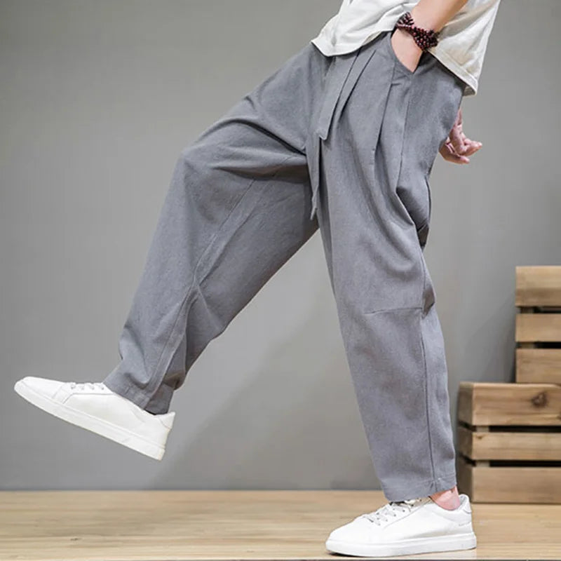 Rowan | Men's Relaxed Linen Pants Beige Pleated