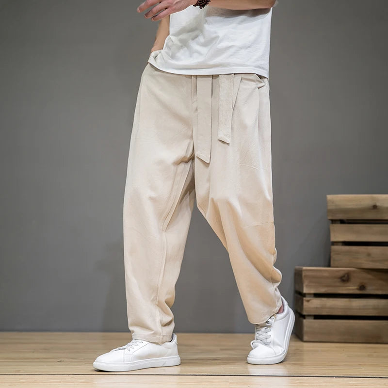Rowan | Men's Relaxed Linen Pants Beige Pleated