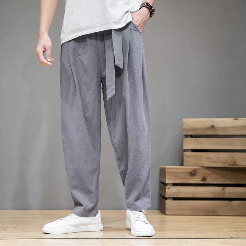 Rowan | Men's Relaxed Linen Pants Beige Pleated
