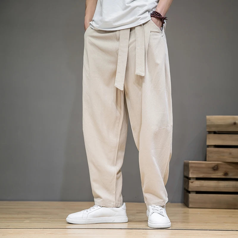 Rowan | Men's Relaxed Linen Pants Beige Pleated