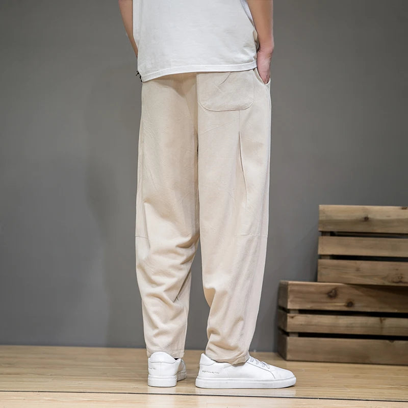 Rowan | Men's Relaxed Linen Pants Beige Pleated