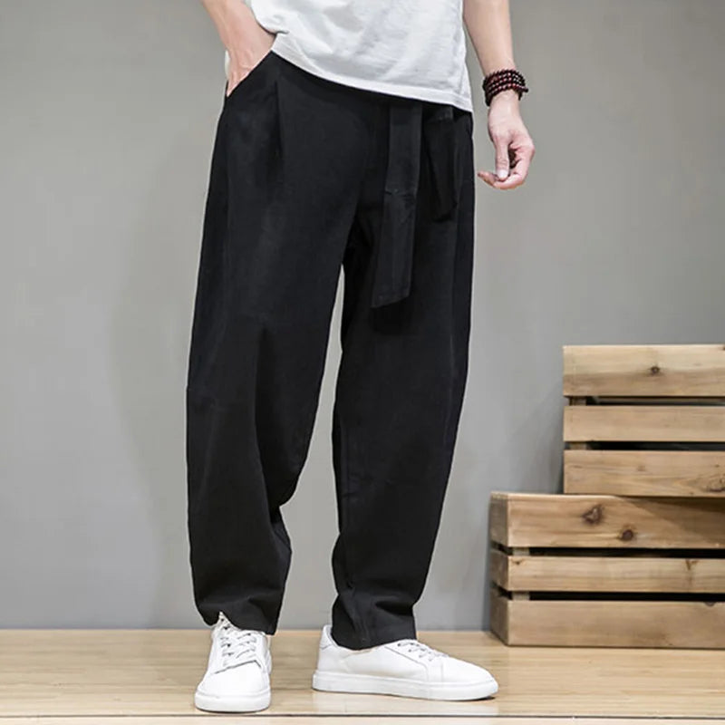 Rowan | Men's Relaxed Linen Pants Beige Pleated