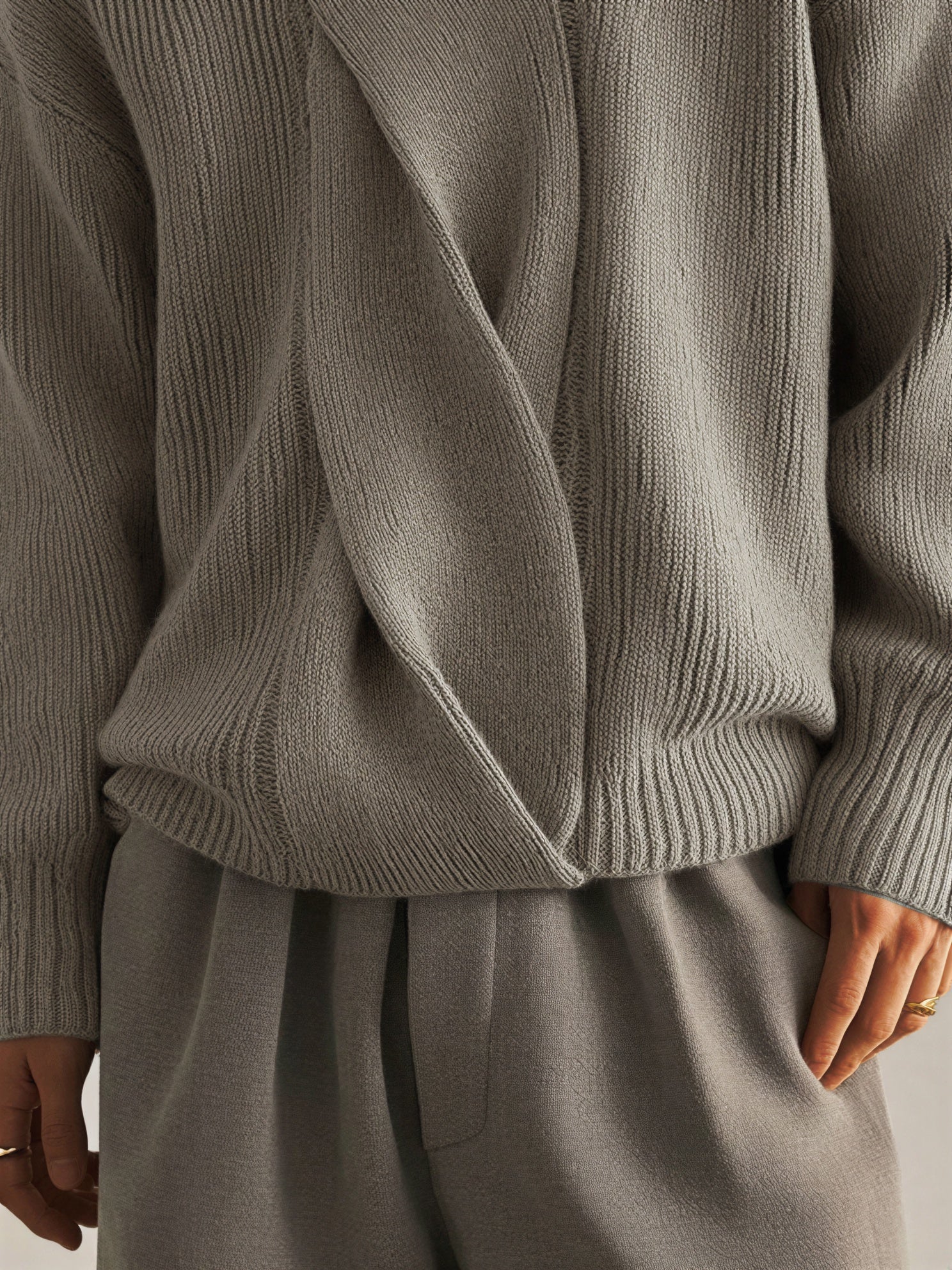 Voss | Men's Shawl Collar Sweater Gray Ribbed Knit