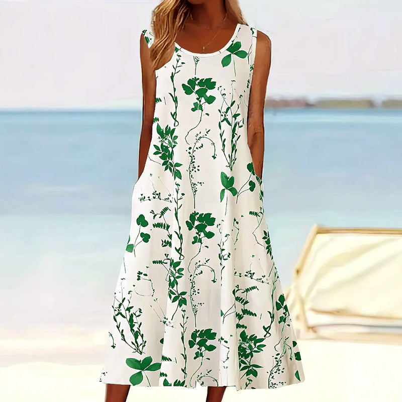 Esme | Women's Floral Midi Dress Sleeveless Cream Navy