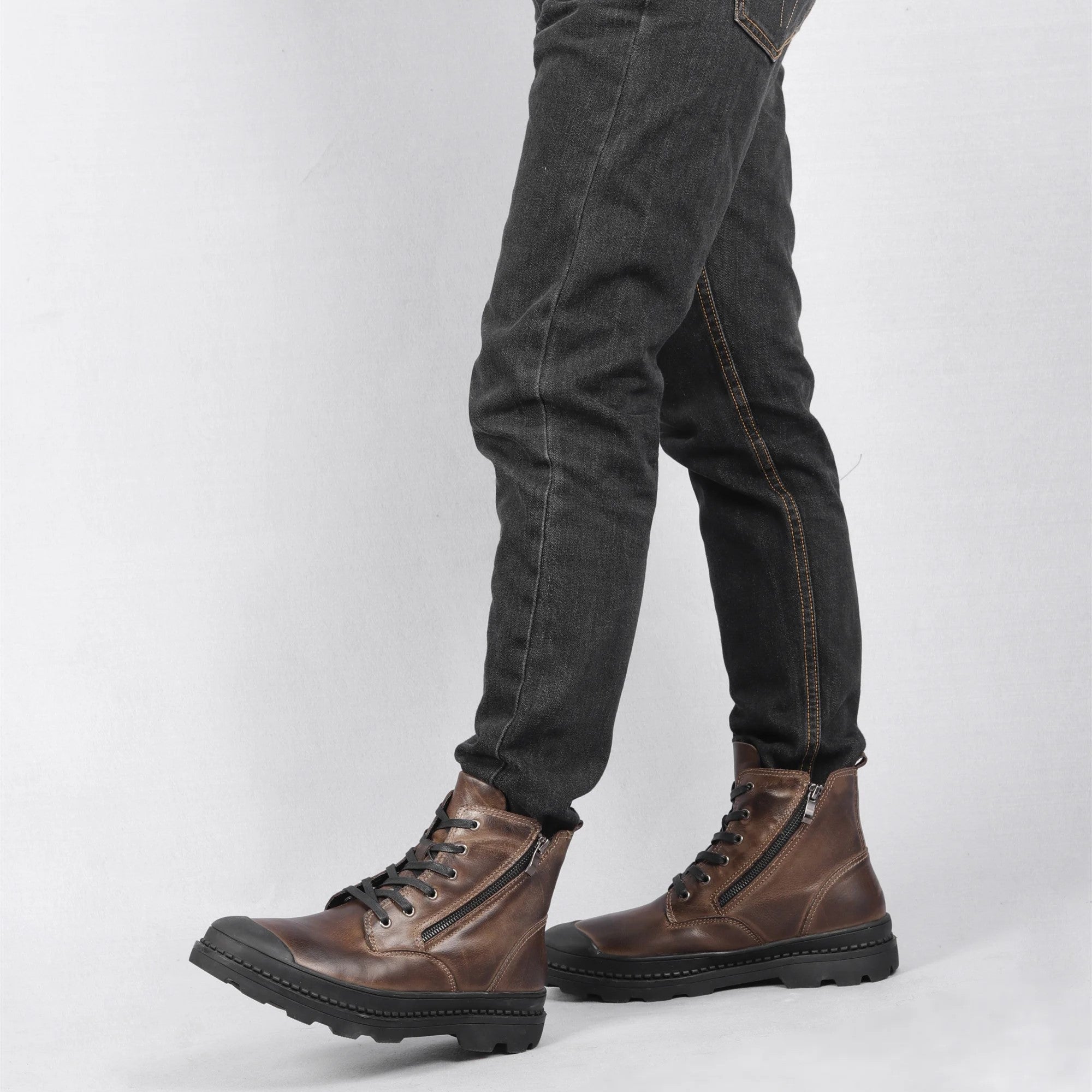 Rowan | Men's Lace Up Leather Ankle Boots Brown Black Sole