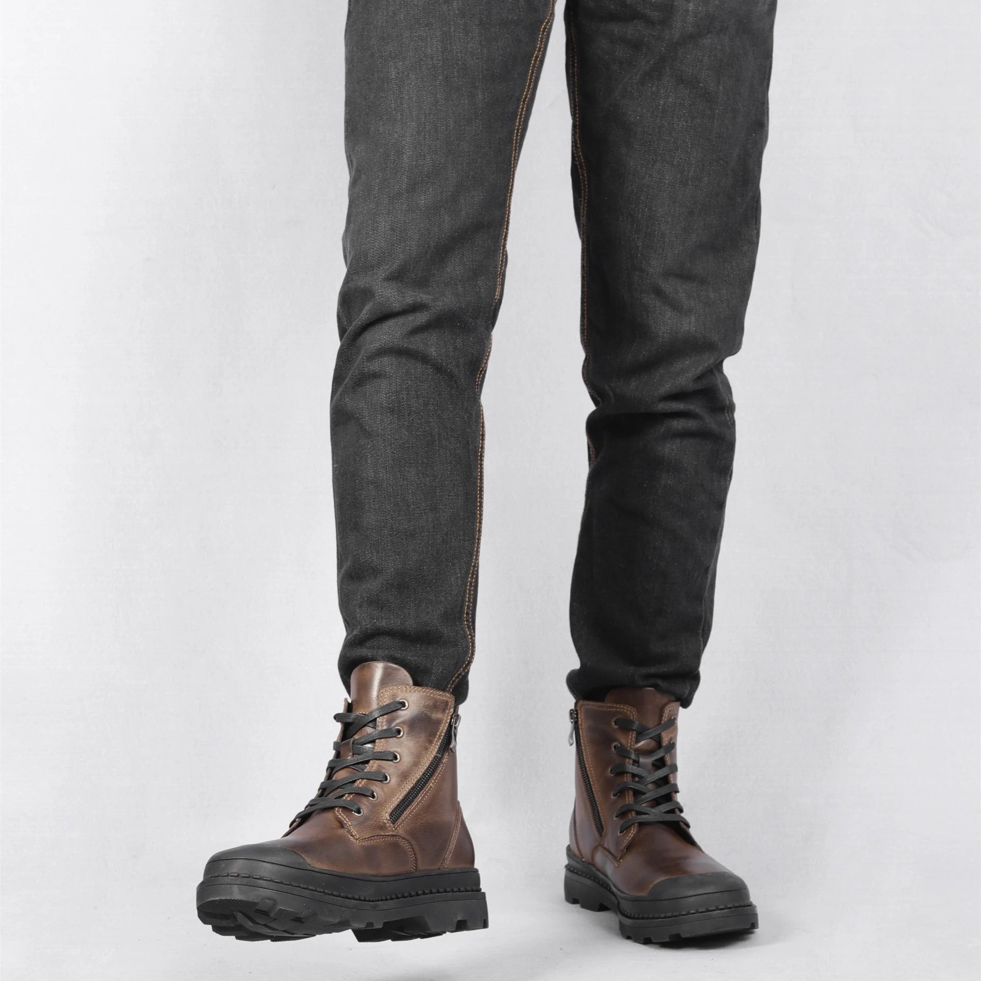 Rowan | Men's Lace Up Leather Ankle Boots Brown Black Sole