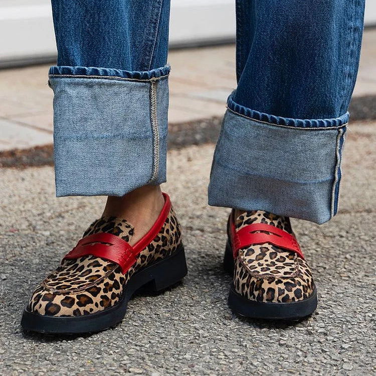 Ayla | Women's Leopard Print Loafer Red Accent Platform