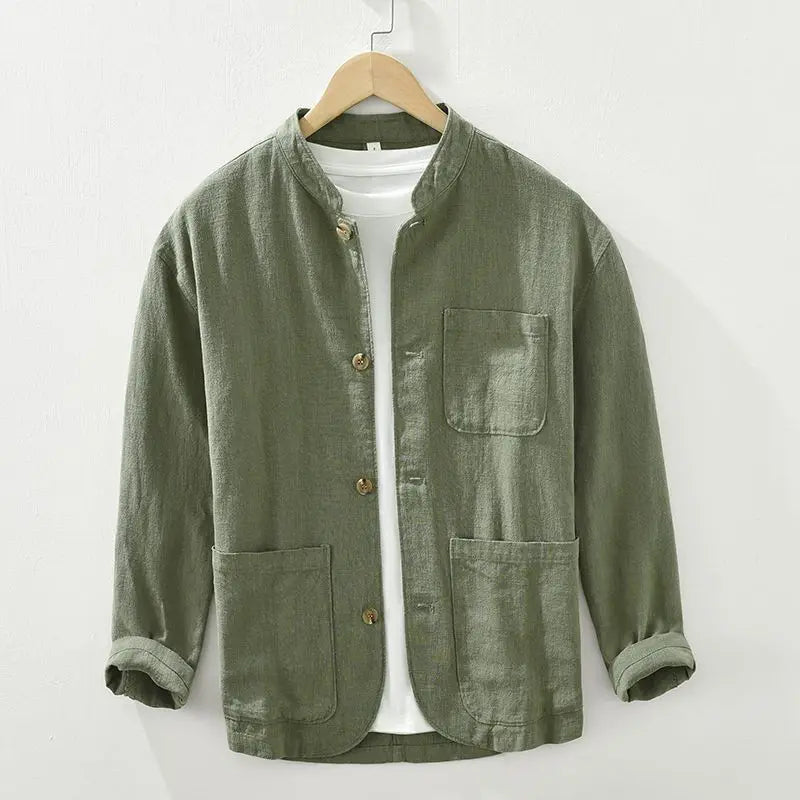 Ash | Men's Casual Linen Button Up Shirt Jacket Sage Green
