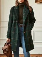 Dama Washington Greta women's plaid wool jacket green brown button front - view 4