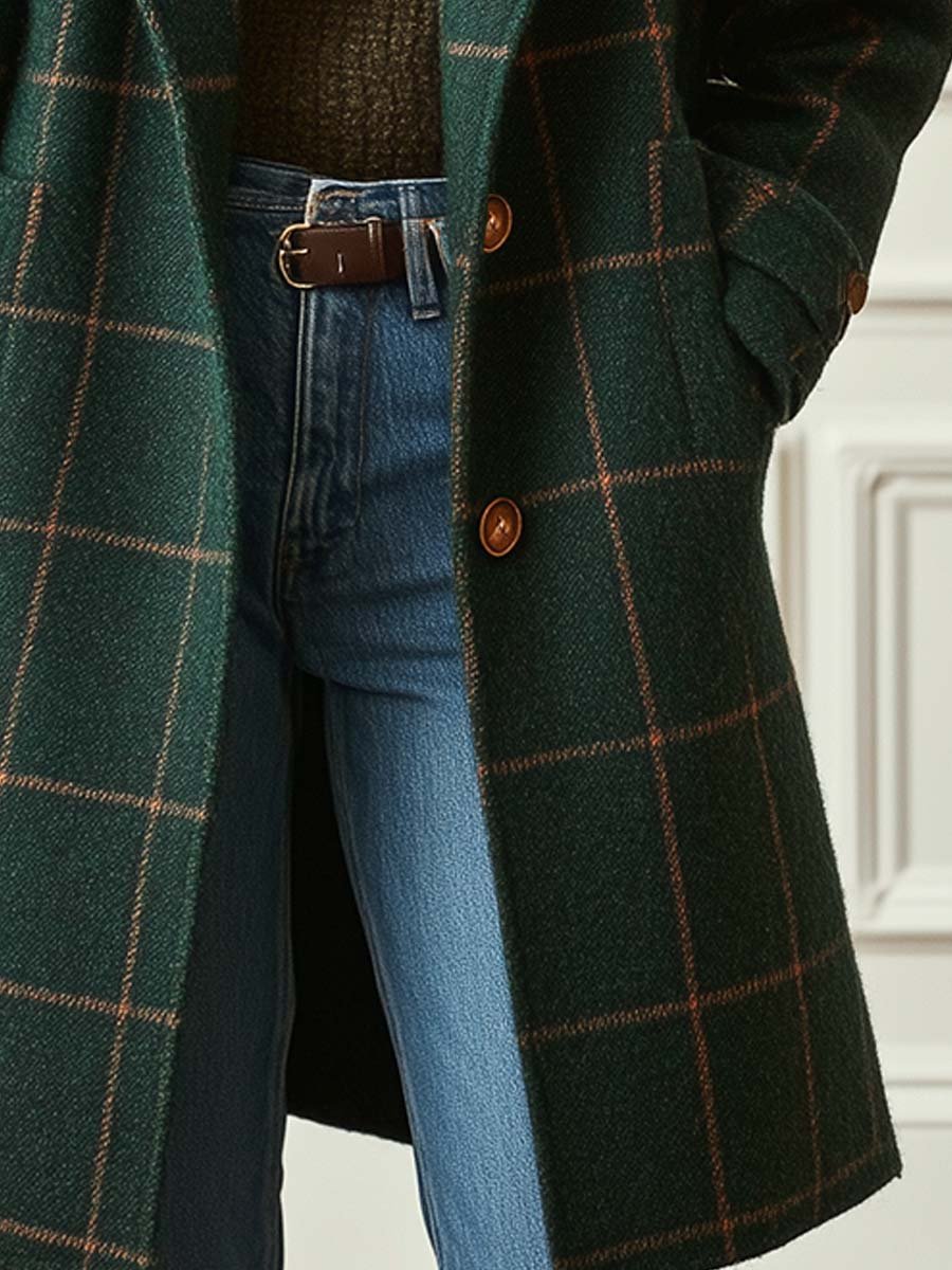 Greta | Women's Plaid Wool Jacket Green Brown Button Front