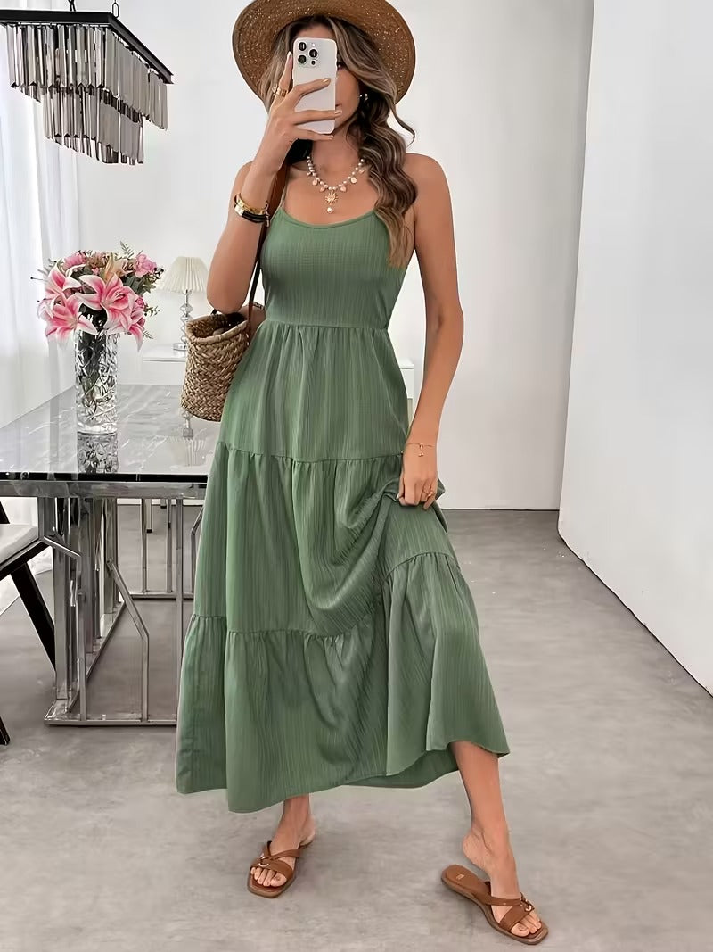 Stella | Women's Backless Maxi Dress Green Bow Tie