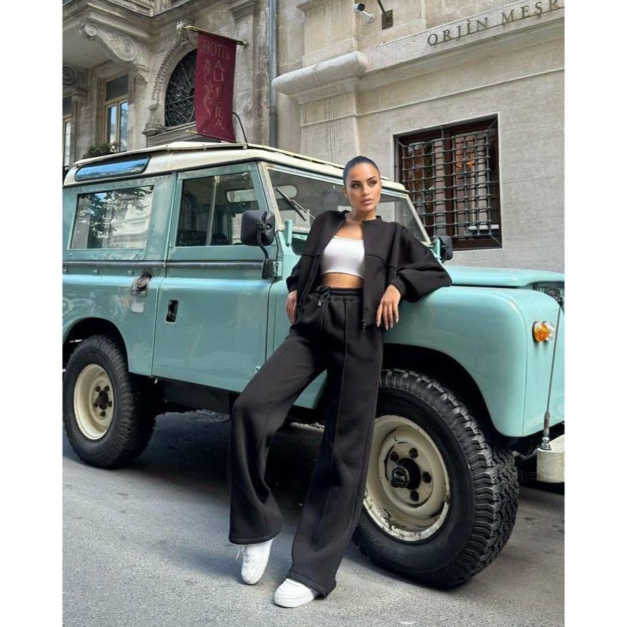 Greta | Women's Wide Leg Sweatpants Black Casual Set