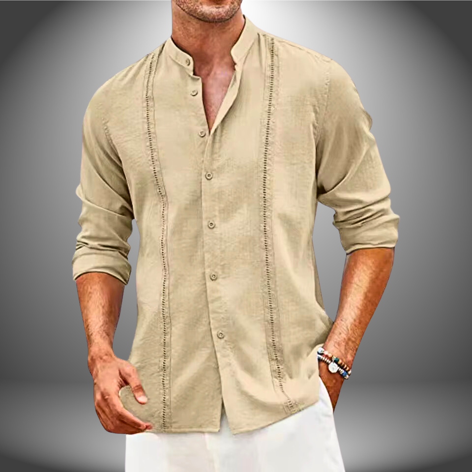 Axel | Men's Linen Button Up Shirt Cream Long Sleeve