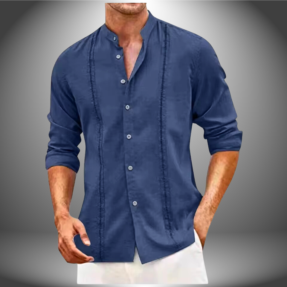 Axel | Men's Linen Button Up Shirt Cream Long Sleeve