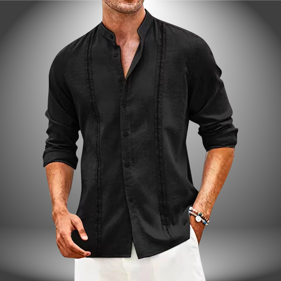 Axel | Men's Linen Button Up Shirt Cream Long Sleeve