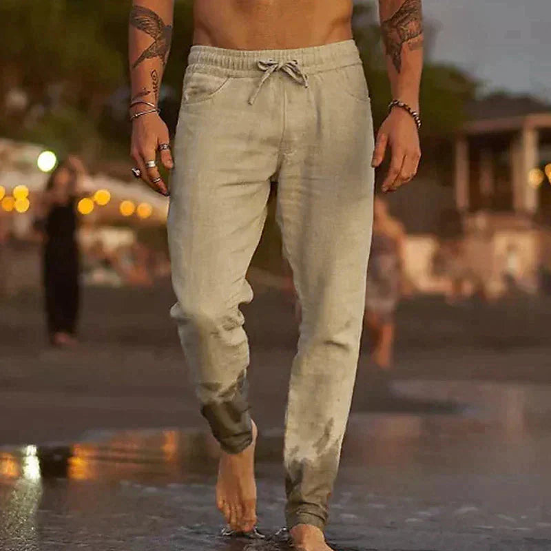 Rowan | Men's Linen Joggers Cream Drawstring