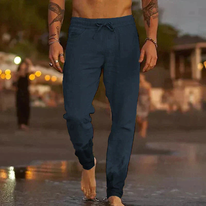 Rowan | Men's Linen Joggers Cream Drawstring