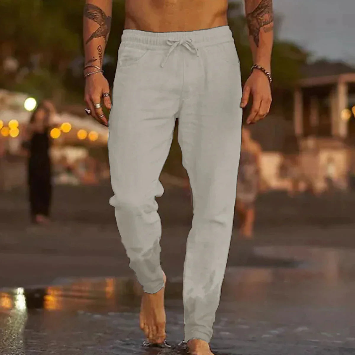 Rowan | Men's Linen Joggers Cream Drawstring