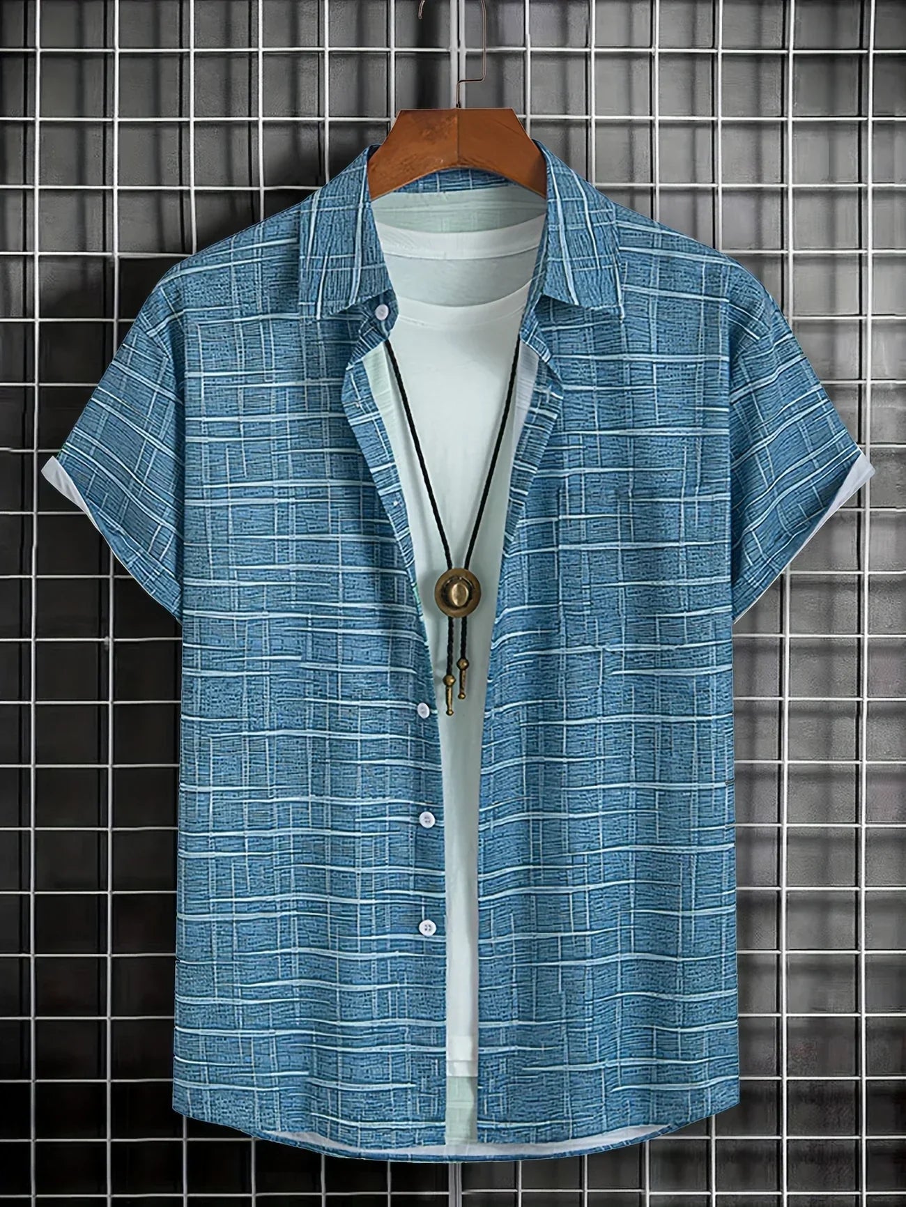 Axel | Men's Check Button Up Shirt Green White Short Sleeve