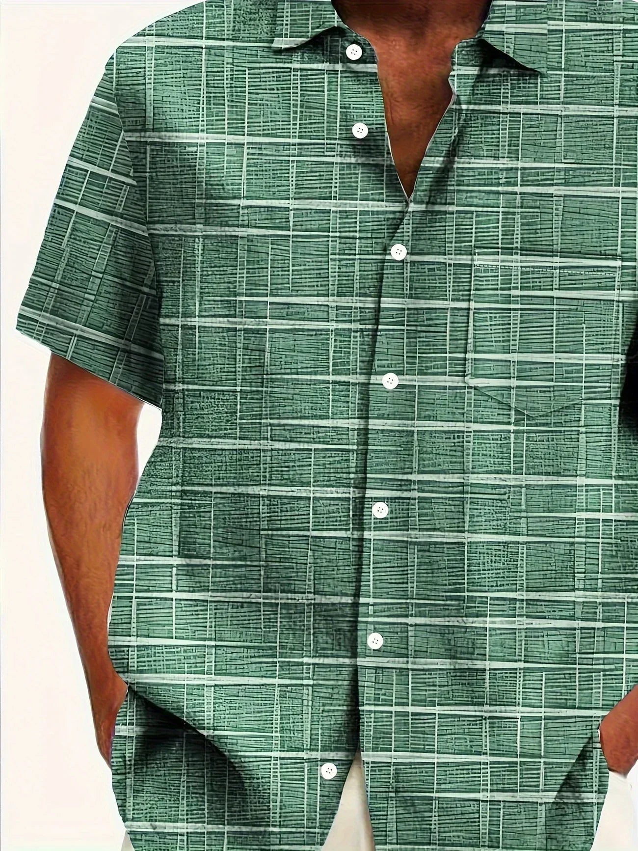 Axel | Men's Check Button Up Shirt Green White Short Sleeve