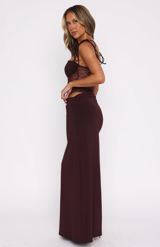 Esme | Women's Strapless Lace Maxi Dress Burgundy