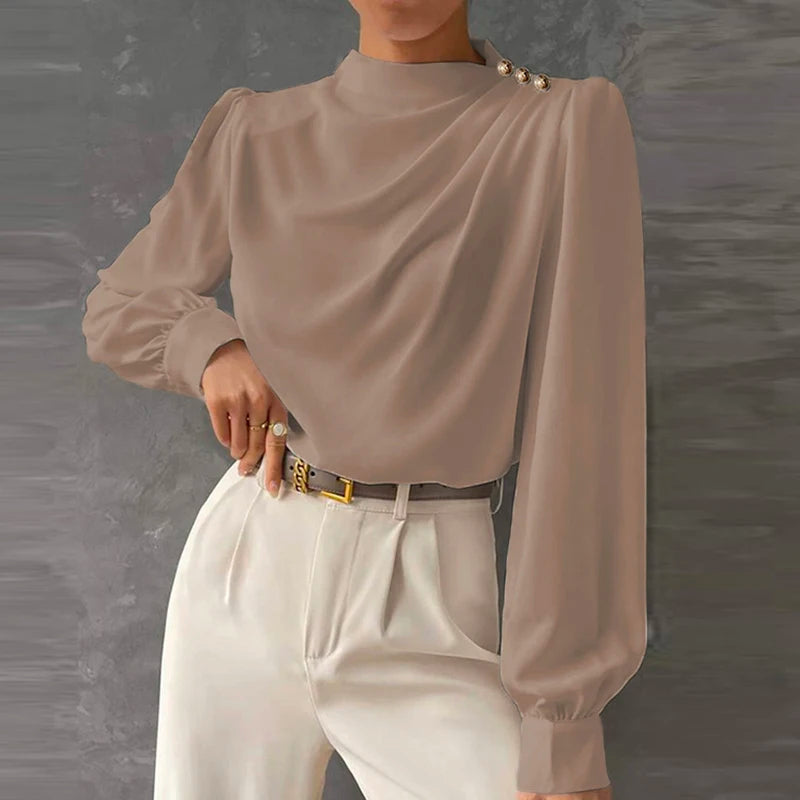 Dama Washington Ginevra women's long sleeve draped blouse - front view