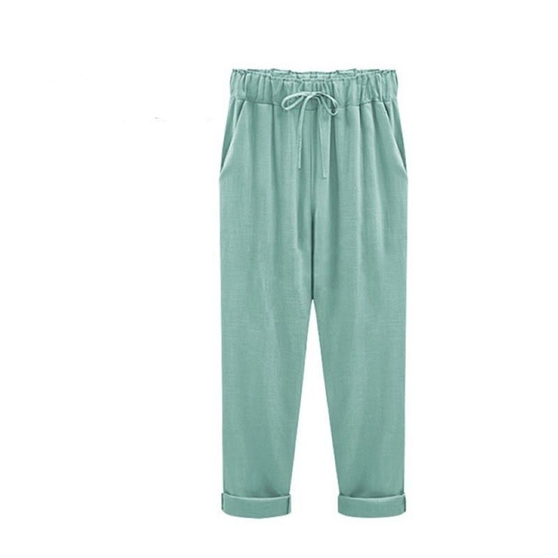 Aria | Women's Linen Pants Cream Drawstring Waist Cuffed