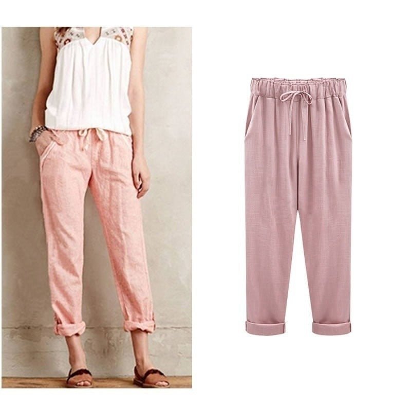 Aria | Women's Linen Pants Cream Drawstring Waist Cuffed