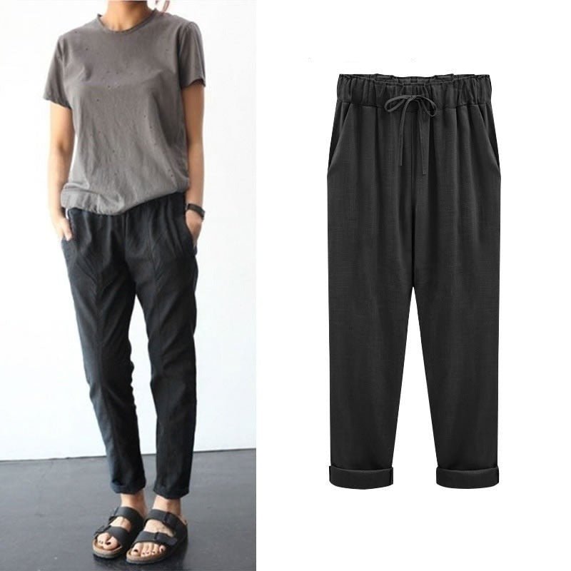 Aria | Women's Linen Pants Cream Drawstring Waist Cuffed