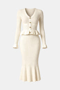 Dama Washington Rue women's ribbed knit set cream peplum waist - front view