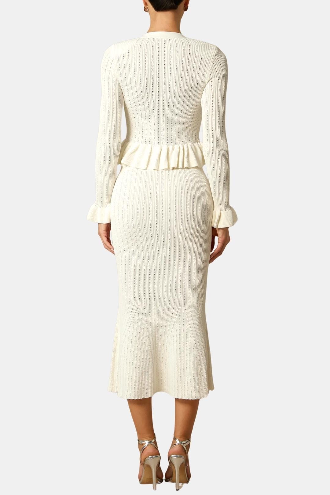 Rue | Women's Ribbed Knit Set Cream Peplum Waist