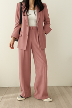 Dama Washington Quinn women's oversized blazer wide leg pants beige tailored set - view 4