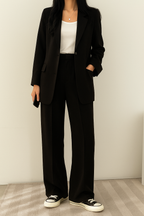 Dama Washington Quinn women's oversized blazer wide leg pants beige tailored set - view 3