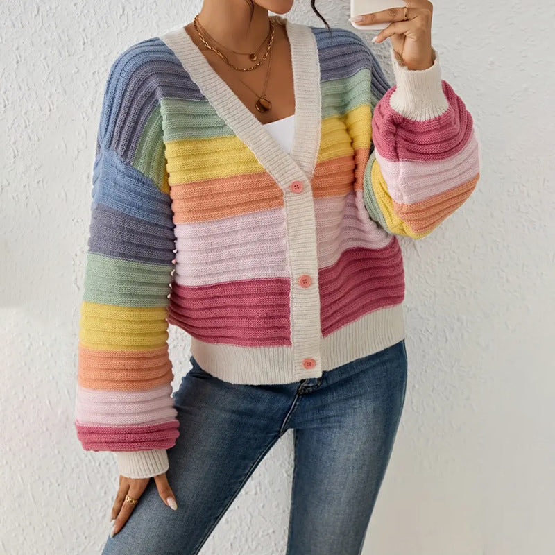 Dama Washington Antonia women's striped v-neck cardigan - front view