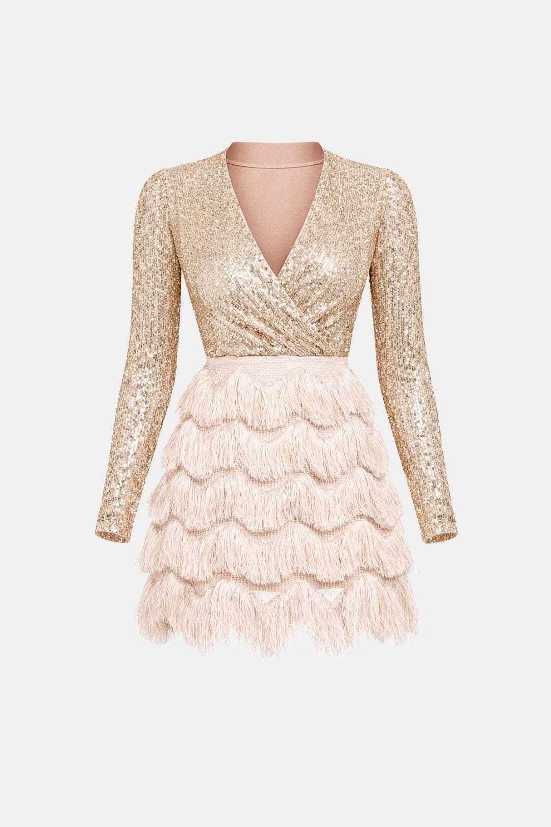 Faye | Women's Sequin Fringe Dress Black Long Sleeve