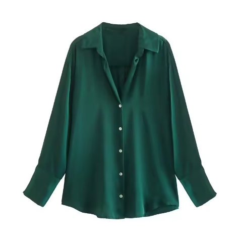 Demi | Women's Button Down Blouse Green Long Sleeve
